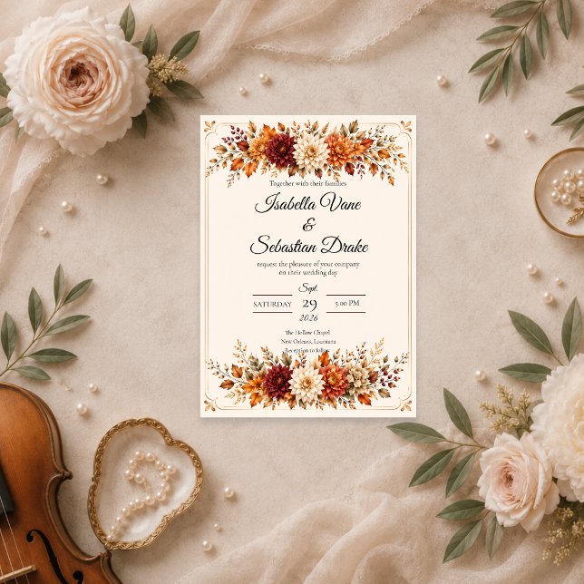 Convite Casamento Floral de Outono Rústico (Criador carregado)