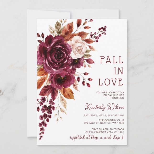 Convite Casamento Floral de Outono Rústico Apaixonado Chá  (Frente)