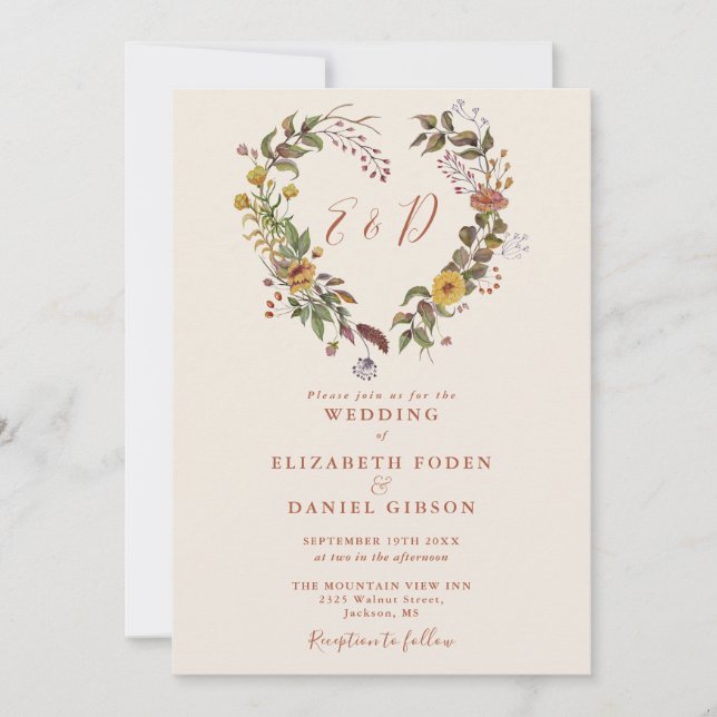 Convite Casamento Floral de Outono Rústico com Código QR (Frente)