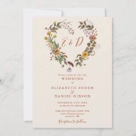 Convite Casamento Floral de Outono Rústico com Código QR