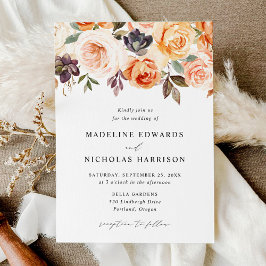 Convite Casamento Floral de Outono Rústico em Aquarela