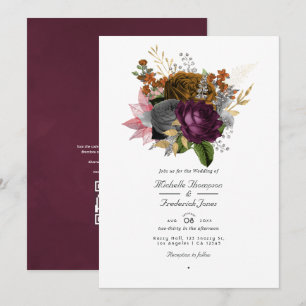 Convite Casamento Floral de Outono Vintage com Código QR R