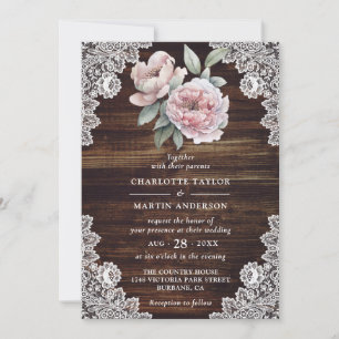 Convite Casamento Floral de Paço Russo de Madeira Pink