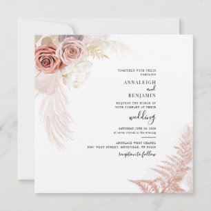 Convite Casamento Floral de Palmas Secas de Grama de Pampa