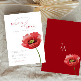 Convite Casamento Floral de Papoula Vermelha Cárdia Elegan
