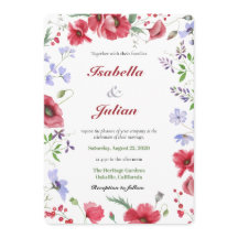 Casamento Floral de Papoula Vermelha em Aquarela &