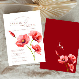 Convite Casamento Floral de Papoulas Vermelhas Elegantes
