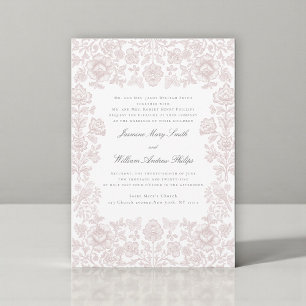 Convite Casamento Floral de Pássaro Damask Rosa Suave Capr