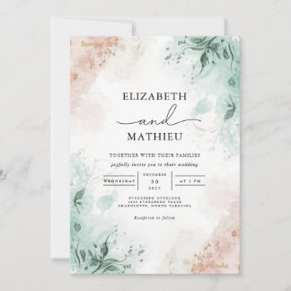 Convite Casamento Floral de Pastel Wash Eetal