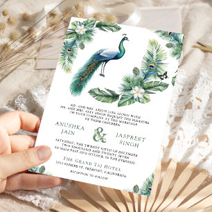 Convite Casamento Floral de Pavão Indiano Tropical Tudo em