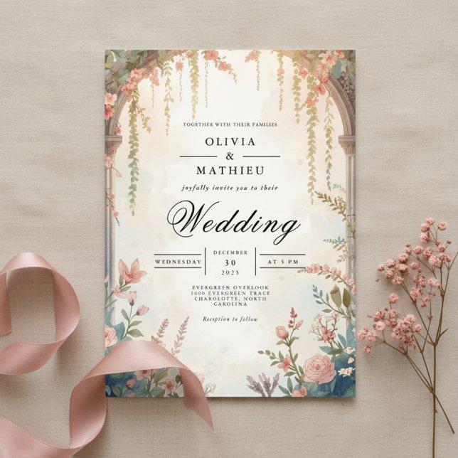 Convite Casamento Floral de Peach Arch (Criador carregado)