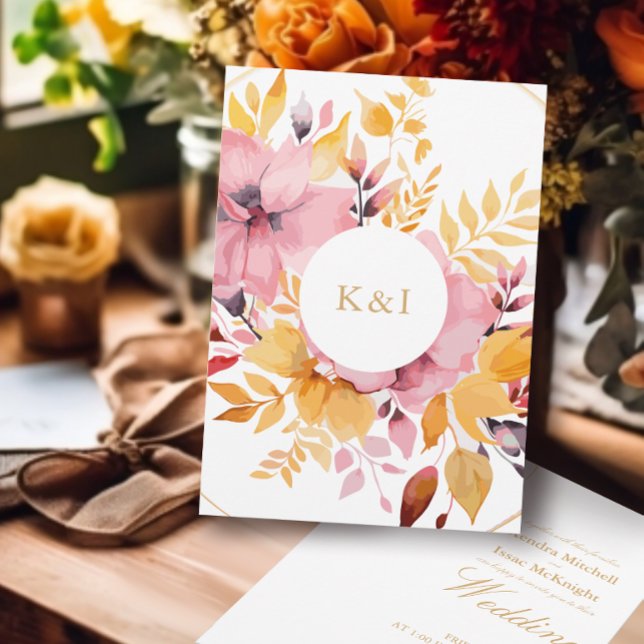 Convite Casamento Floral de Peach e Creme Romântico de Aqu (Criador carregado)