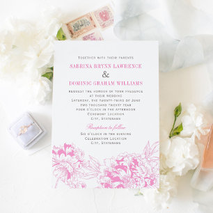 Convite Casamento Floral de Península Elegante Fuchsia Ro