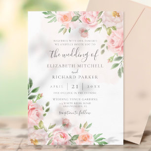 Convite Casamento Floral de Peônia em Aquarela Rosa