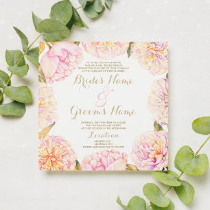 Convite Casamento floral de peônia em aquarela rosa amarel