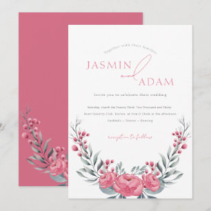 Convite Casamento Floral de Peônia Rosa Elegante