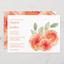 Convite Casamento Floral de Pêonias de Aquarela Elegante
