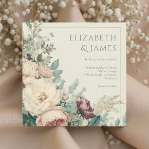 Convite Casamento Floral de Peônias Rosa em Aquarela Paste