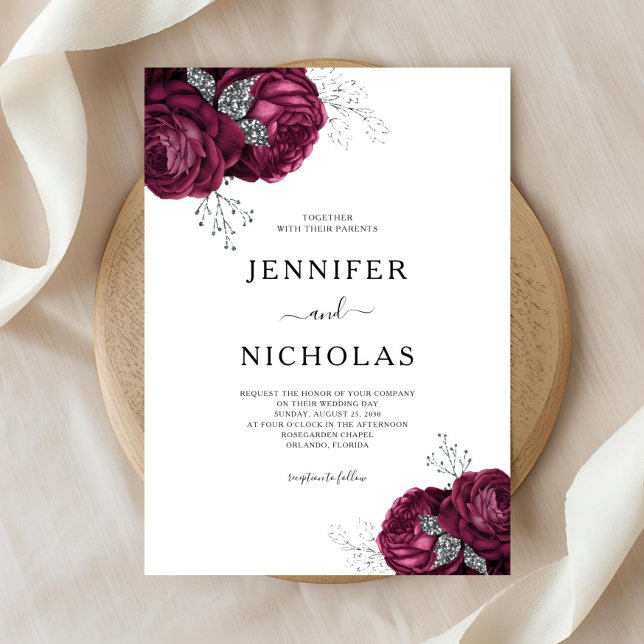 Convite Casamento Floral de Peonies Burgundy Elegante (Elegant Burgundy Peonies Floral Wedding Invitation
)