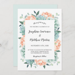 Convite Casamento Floral de Peony e Succulents Watercolor