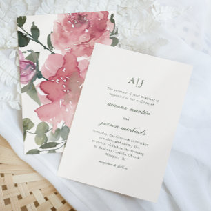 Convite Casamento Floral de Peony Peony, Cor de Água Rosa 