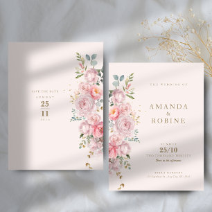 Convite Casamento Floral de Peony Rosa-Blush