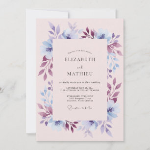 Convite Casamento Floral de Periwinkle na Floresta