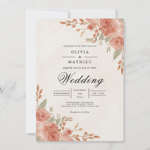 Convite Casamento Floral de Pêssego