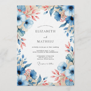 Convite Casamento Floral de Pêssego Azul