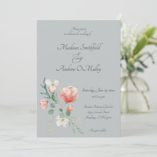 Convite Casamento Floral de Pêssego Elegante e Água Verde