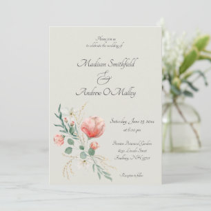 Convite Casamento Floral de Pêssego Elegante e Água Verde