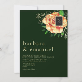 Convite Casamento Floral de Pêssego Esmeralda Verde