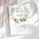 Convite casamento floral de pêssego moderno<br><div class="desc">pêssego aquoso e flores brancas com folhas verdes. O texto e as cores podem ser personalizados para corresponder ao tema do seu casamento.</div>