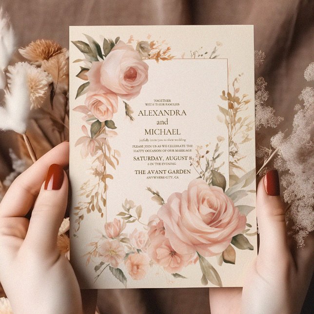 Convite Casamento Floral de Pêssego Pastel Soft Blush (Criador carregado)