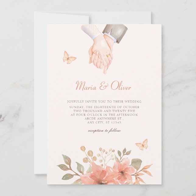Convite Casamento floral de pêssego rosa (Verso)