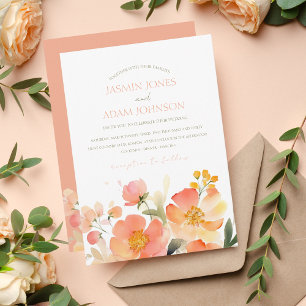 Convite Casamento Floral de Pessegueira Laranja Moderna