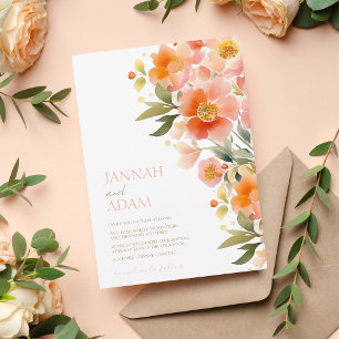 Convite Casamento Floral de Pessegueira Laranja Moderna
