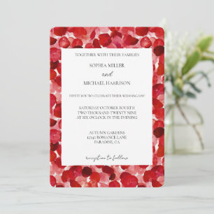 Convite Casamento Floral de Petais de Rosa vermelha Românt