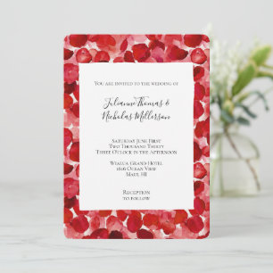 Convite Casamento Floral de Petais de Rosa vermelha Românt