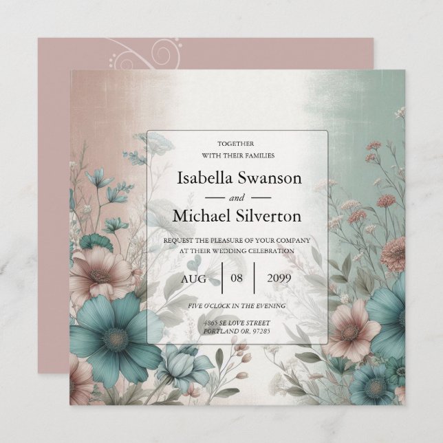 Convite Casamento Floral de Petais Suaves e Serenidade Sua (Frente/Verso)