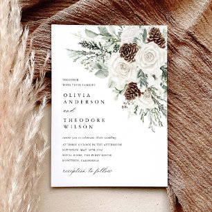 Convite Casamento Floral de Pinheiro no Inverno em Verde S