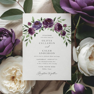 Convite Casamento Floral de Plum Purple Elegante