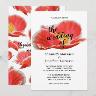 Convite Casamento Floral de População Vermelha Chic