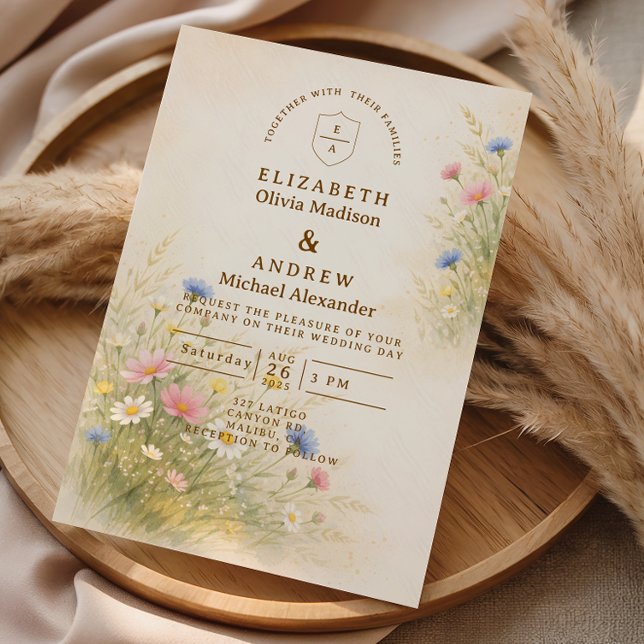 Convite Casamento Floral de Prado de Primavera (Criador carregado)