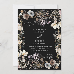 Convite Casamento Floral de Prado Outonal Empoeirado