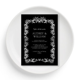 Convite Casamento Floral de Prata Elegante Personalizado