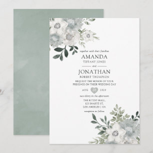 Convite Casamento Floral de Prata em Aquarela