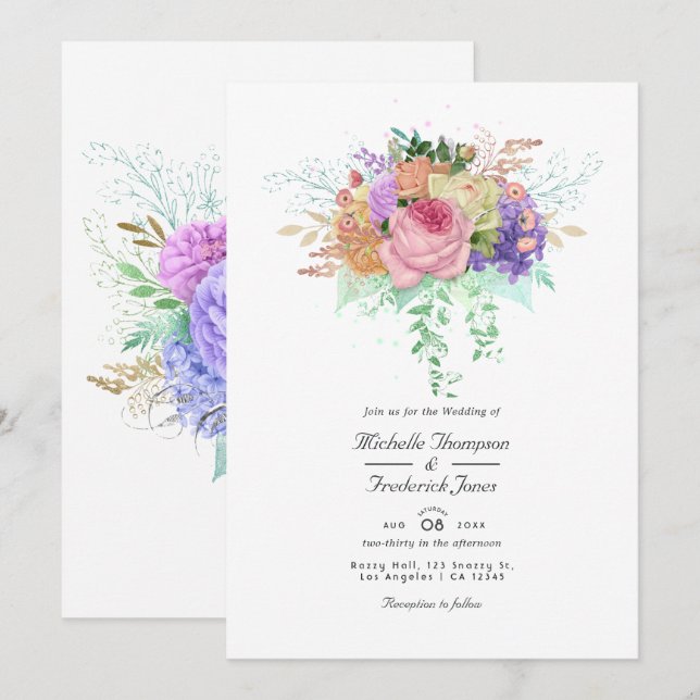 Convite Casamento Floral de Primavera (Frente/Verso)
