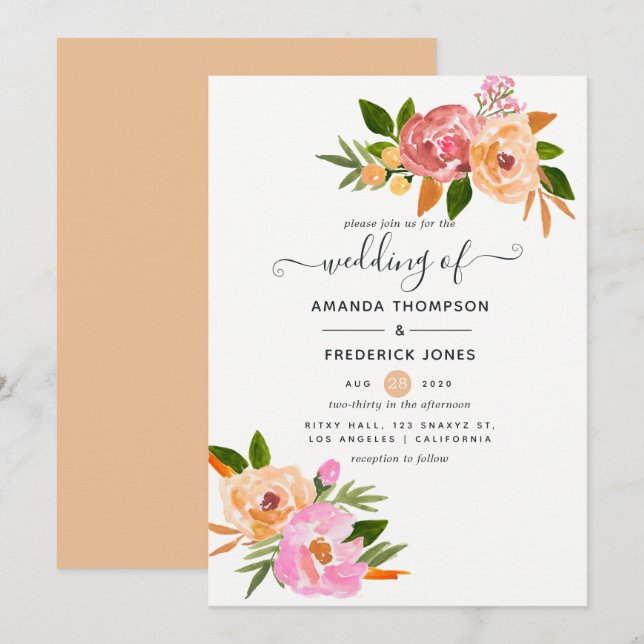 Convite Casamento Floral de Primavera (Frente/Verso)