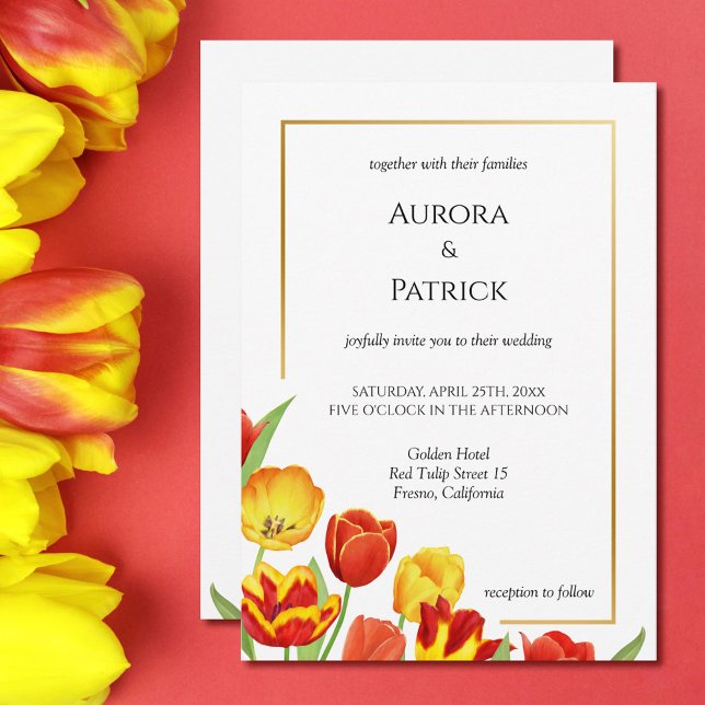 Convite Casamento Floral de Primavera Branco e Tulipas Bra (Bright & Bold Tulips White Spring Floral Wedding Invitation)